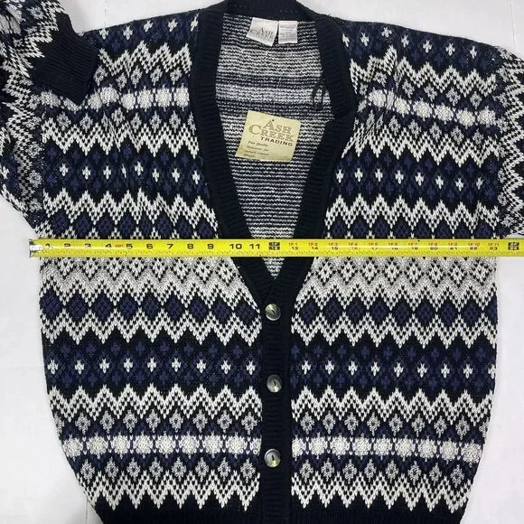 Vtg Ash Creek Men’s Cardigan Sweater L Geometric Grandpacore Dead Stock Preppy